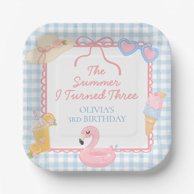 The Summer I Turned three coastal 3rd Birthday Paper Plate (Front)