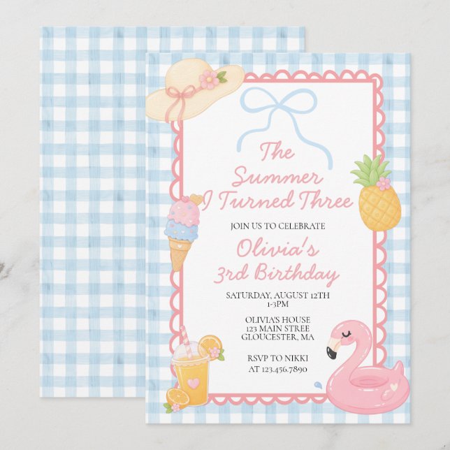 The Summer I Turned Three Coastal birthday Invitation (Front/Back)