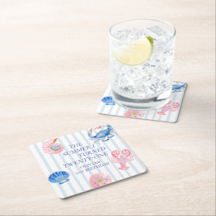 The Summer I Turned twenty-one Coastal Birthday Square Paper Coaster