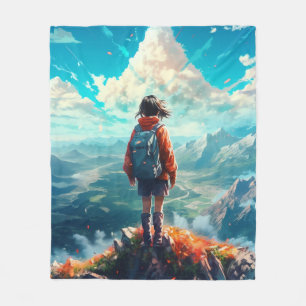 The Summit in Her Soul Anime Hiker Girl Fleece Blanket