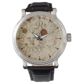 THE SUN AND MOON ,ANTIQUE PARCHMENT MONOGRAM WATCH