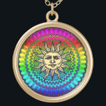 The Sun God on Colours of THe Sun Gold Plated Necklace<br><div class="desc">Sun God on designed colourful ( colours of the sun ) radiant pattern. The Sun God (Solar God) was considered a great travelling teacher and master (as the sun travels across the sky) as well as "the Way, the Truth and the Light, the Redeemer, the Saviour, the Messiah". He performed...</div>