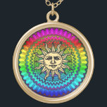 The Sun God on Colours of THe Sun Gold Plated Necklace<br><div class="desc">Sun God on designed colourful ( colours of the sun ) radiant pattern. The Sun God (Solar God) was considered a great travelling teacher and master (as the sun travels across the sky) as well as "the Way, the Truth and the Light, the Redeemer, the Saviour, the Messiah". He performed...</div>