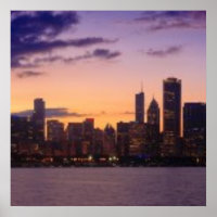 The sun sets over the Chicago skyline
