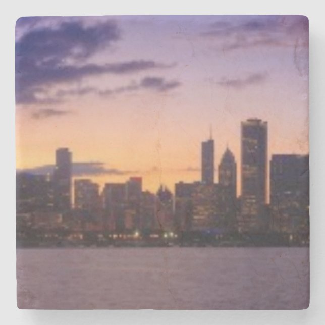 The sun sets over the Chicago skyline Stone Coaster (Front)