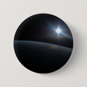 The Sun Setting Over Earth's Horizon. 6 Cm Round Badge