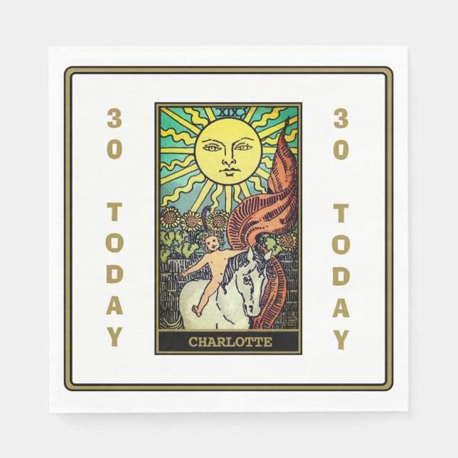 The Sun Tarot Card Birthday Party White Name Napkin (Front)