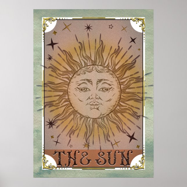 The Sun Vintage Tarot Card Art Poster (Front)
