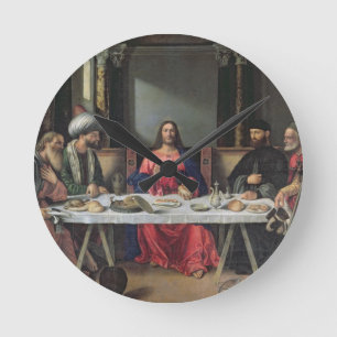 The Supper at Emmaus (oil on panel) Round Clock