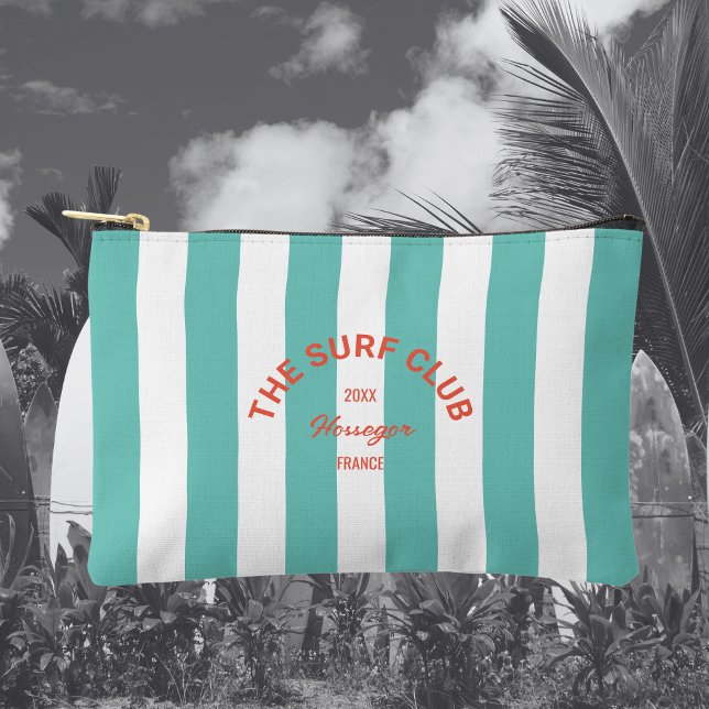 The Surf Club Crest Turquoise Cabana Stripe Accessory Pouch (Creator Uploaded)
