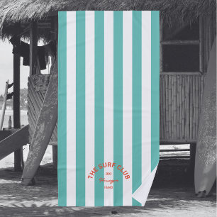The Surf Club Red Crest Turquoise Cabana Stripe Beach Towel