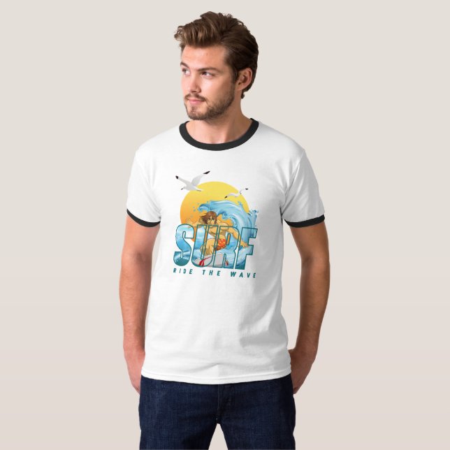 The Surfer Rides the Wave | Men Ringer T-Shirt (Front Full)