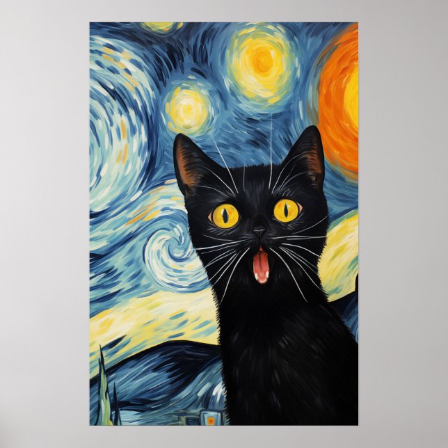  The Surprised Black Cat art Poster (Front)