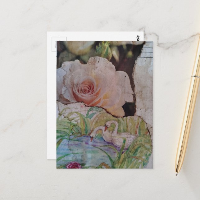 The Swan and Roses collage Postcard (Front/Back In Situ)