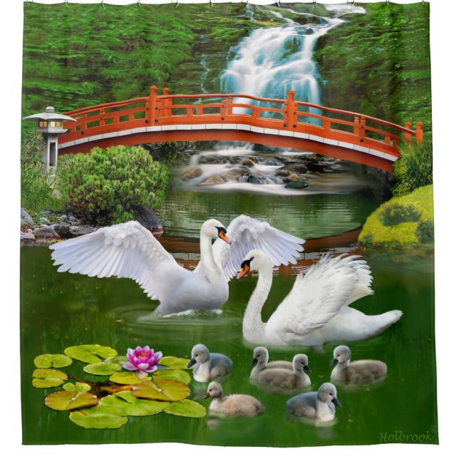 THE SWAN FAMILY SHOWER CURTAIN (Front)