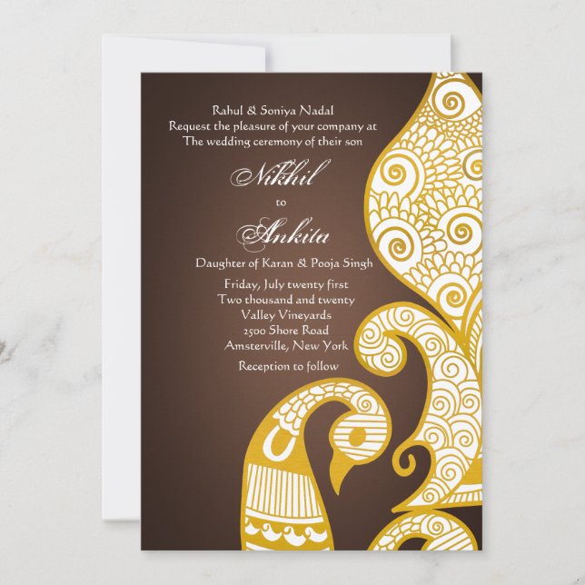 The Swan Golden Brown Invitation (Front)
