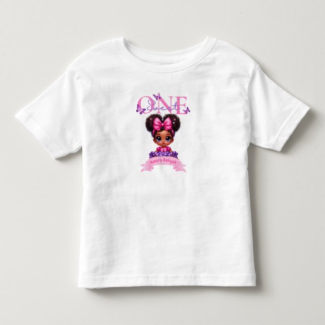 The Sweet ONE Afro Baby Girl Pastel 1st Birthday Toddler T-Shirt (Front)