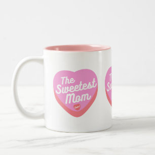 THE SWEETEST MOM EVER PINK CANDY HEART Two-Tone COFFEE MUG