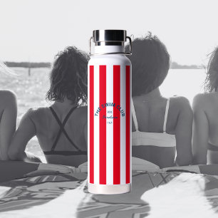 The Swim Club Crest Red Cabana Stripe Water Bottle
