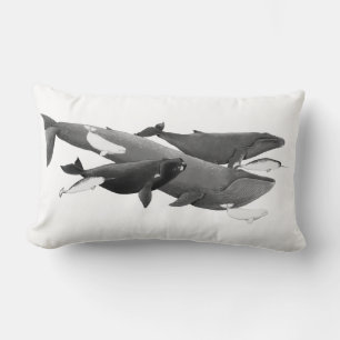The Swim Of Whales Illustration Art Whale Lumbar Cushion