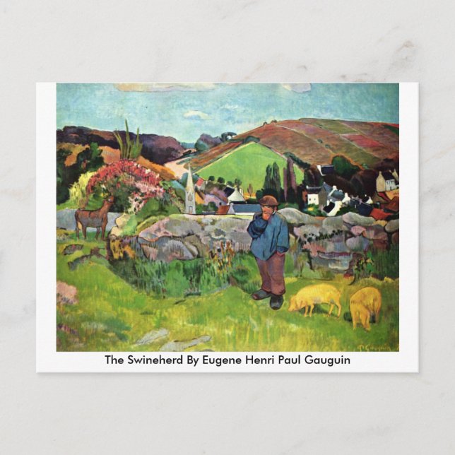 The Swineherd By Eugene Henri Paul Gauguin Postcard (Front)