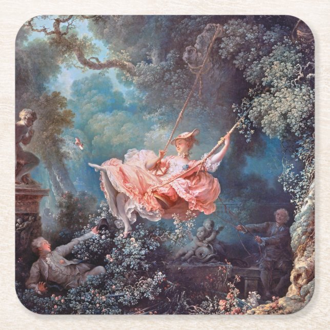 The Swing, Fragonard Square Paper Coaster (Front)
