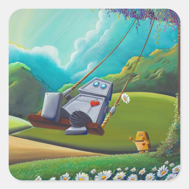 The Swing - frolicking robots Square Sticker (Front)