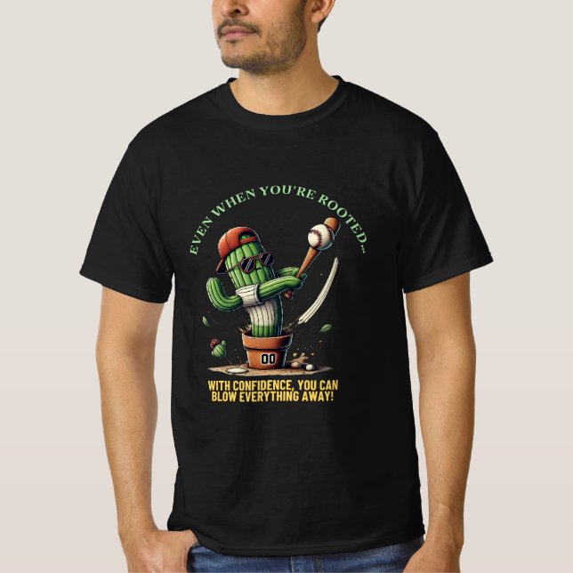 The Swing of Cactus – Funny Baseball Cartoon T-Shirt (Front)