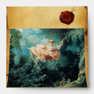 THE SWING, RED WAX SEAL PARCHMENT green pink Envelopes