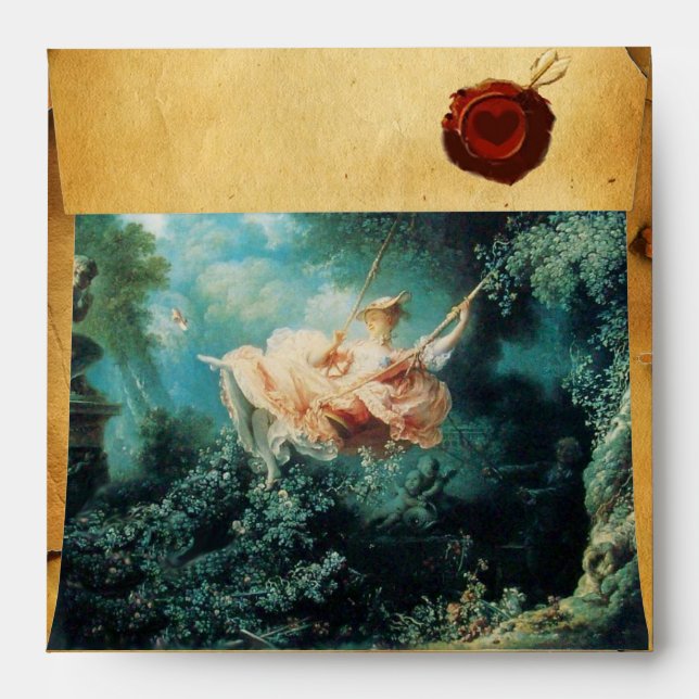 THE SWING, RED WAX SEAL PARCHMENT green pink Envelopes (Back (Top Flap))
