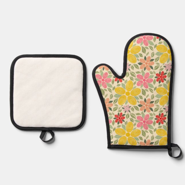 The Swirl Garden Kitchen Towel Oven Mitt & Pot Holder Set (Front)