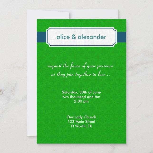 The Sylvia in Green and Navy Invitation (Front)