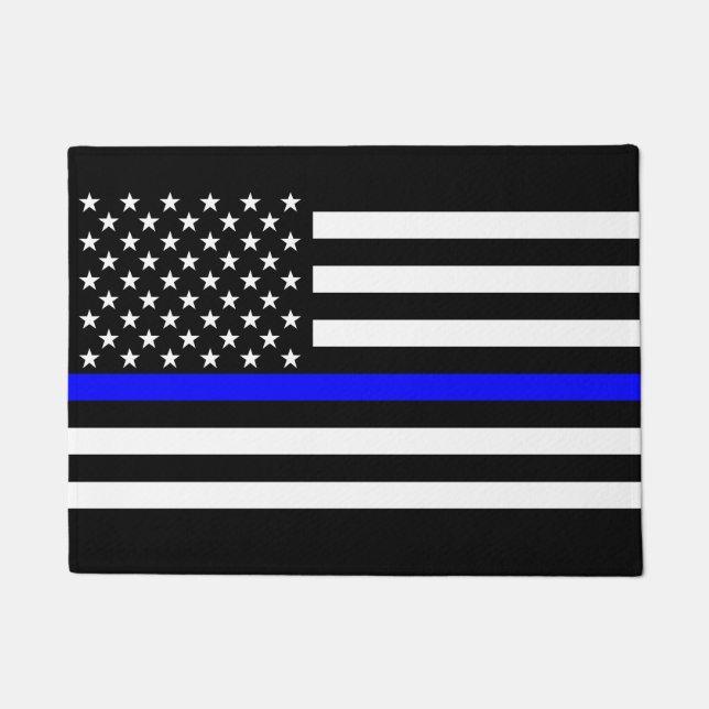 The Symbolic Thin Blue Line Graphic US Flag Doormat (Front)