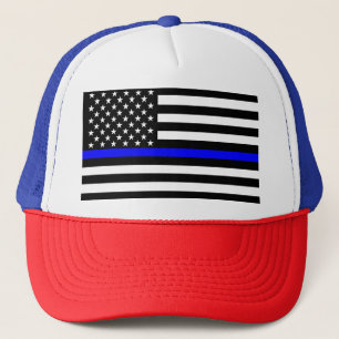 The Symbolic Thin Blue Line Graphic US Flag Trucker Hat