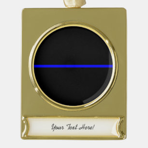 The Symbolic Thin Blue Line Horizontal Black Gold Plated Banner Ornament