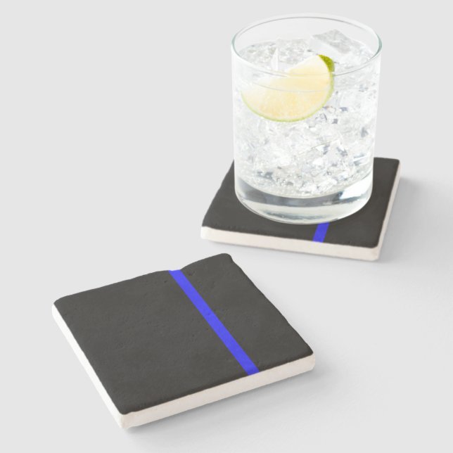 The Symbolic Thin Blue Line on a black decor Stone Coaster (Side)