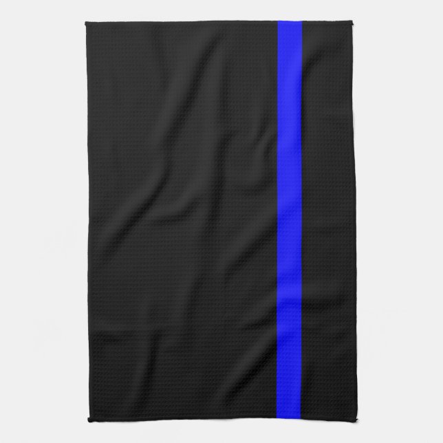 The Symbolic Thin Blue Line on a black decor Tea Towel (Vertical)