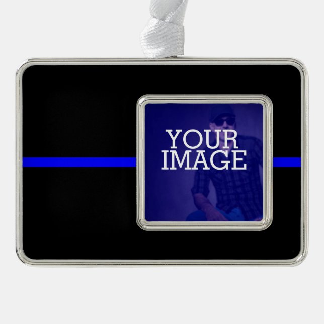 The Symbolic Thin Blue Line Your Image on a Silver Plated Framed Ornament (Front)