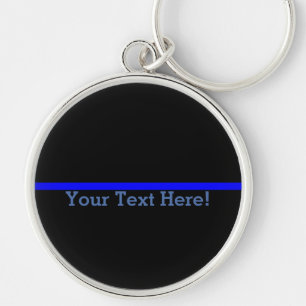 The Symbolic Thin Blue Line Your Text on Black Key Ring