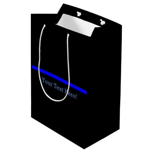 The Symbolic Thin Blue Line Your Text on Black Medium Gift Bag (Back Angled)