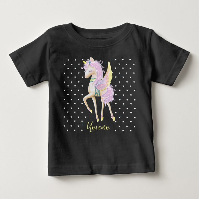 The T-Shirt features a cute unicorn design. (Front)