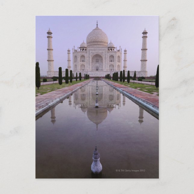 the Taj Mahal perfectly reflected in the pool in Postcard (Front)