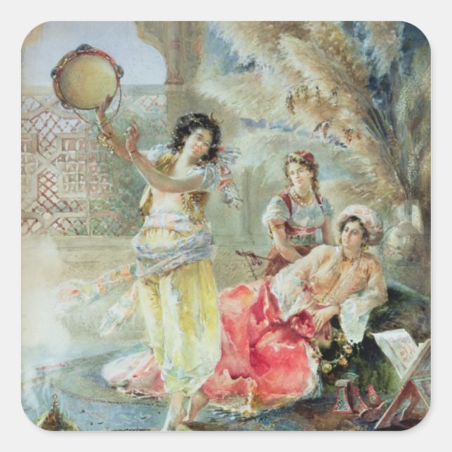 The Tambourine (w/c on paper) Square Sticker (Front)