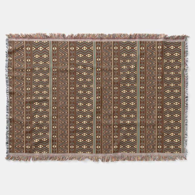 The Tāniko Throw: Earth-Toned Māori Pattern Woven  Throw Blanket (Front)