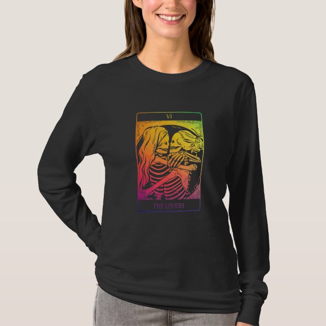 The Tarot Card Rainbow Occult Goth Lesbian Skeleto T-Shirt (Front)