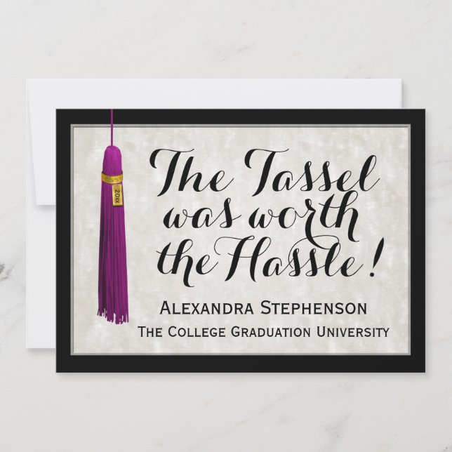 The Tassel Was Worth the Hassle Purple Graduation Invitation (Front)