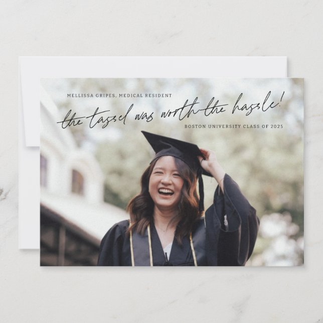 The Tassel Was Worth The Hassle Script Graduation Announcement (Front)