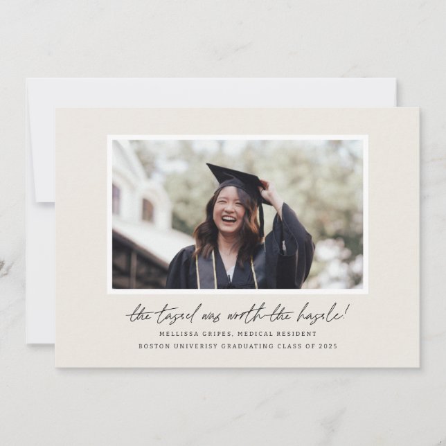 The Tassel Was Worth The Hassle Script Graduation Announcement (Front)