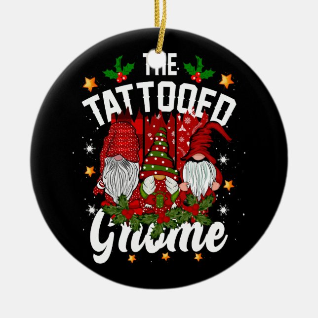 The Tattooed Gnome Squad Matching Family Christmas Ceramic Tree Decoration (Front)