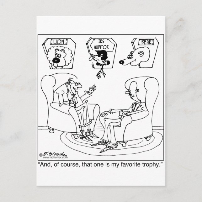 The Taxidermist & The IRS Auditor Postcard (Front)